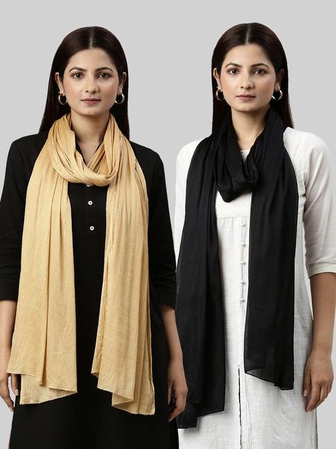 twin birds gold & black dupatta - pack of 2