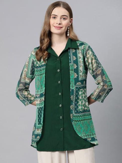 cottinfab green printed shirt