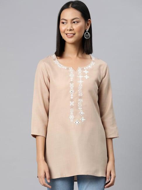 cottinfab beige embroidered tunic