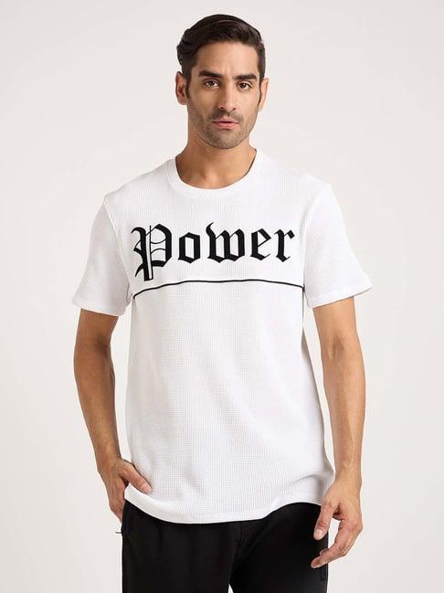 edrio white regular fit textured crew t-shirt