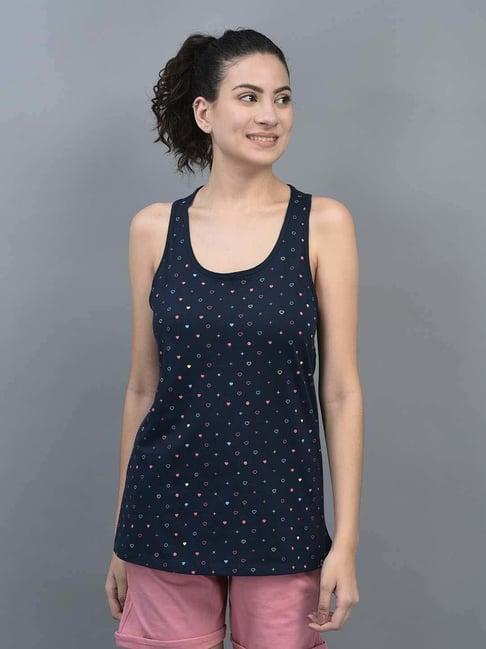 dollar navy cotton printed tank top