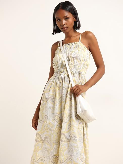 bombay paisley by westside yellow paisley print a-line dress