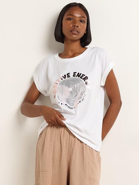 studiofit by westside white printed t-shirt