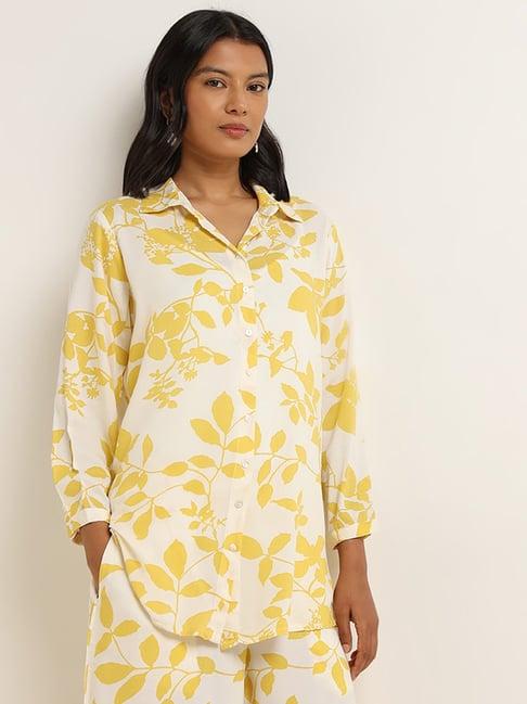 utsa by westside yellow leaf printed straight tunic