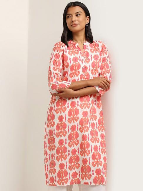 utsa by westside coral ikat printed straight kurta