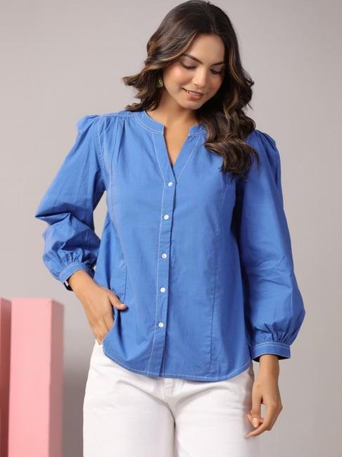 autumnlane blue rene indigo cotton shirt