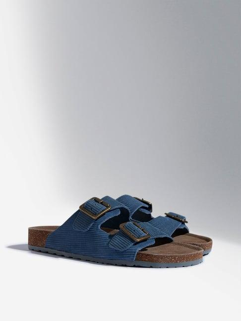 soleplay by westside blue dual-strap leather sandals