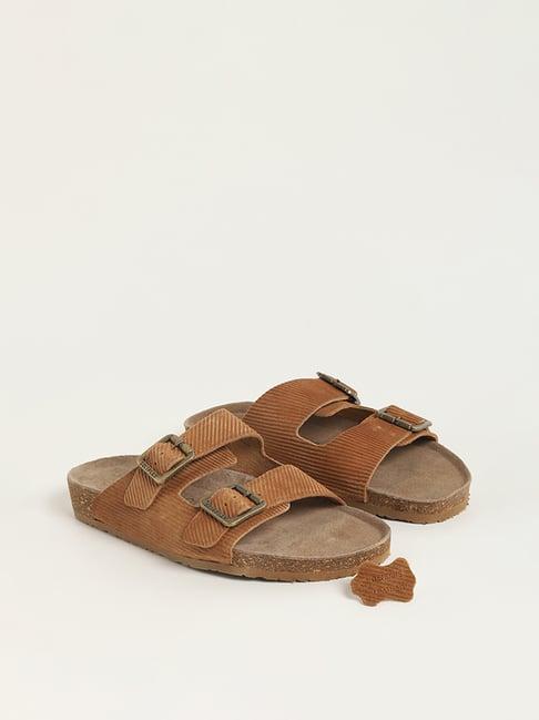 soleplay by westside tan multi-strap comfort leather sandals