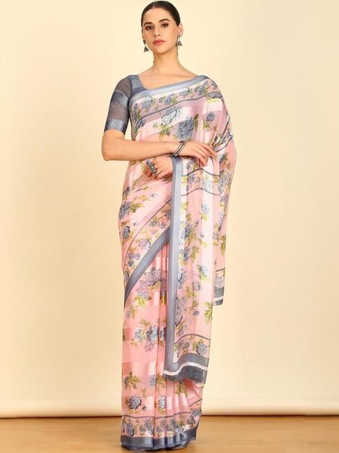 soch womens blush pink floral print chiffon saree