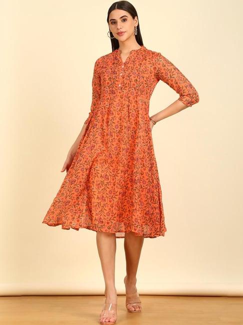 soch womens peach floral print kota doria dress