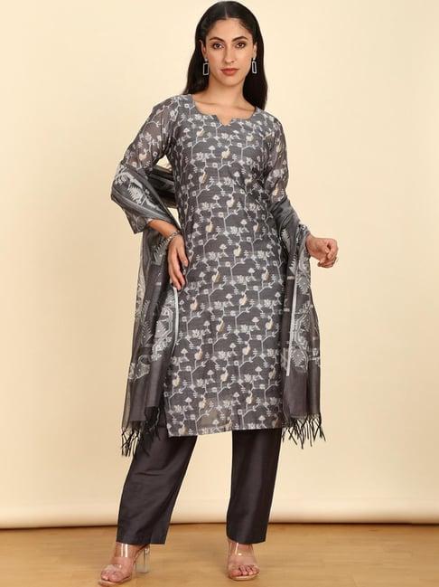 soch womens grey chanderi woven design unstitch dress material