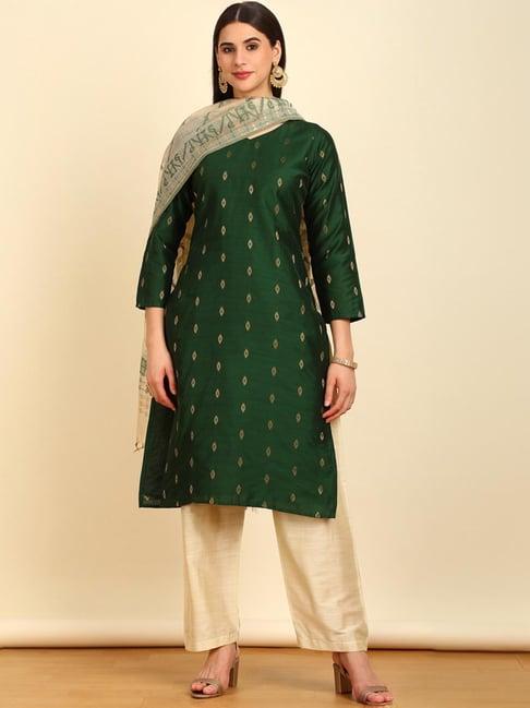 soch womens green chanderi woven design unstitched dress material