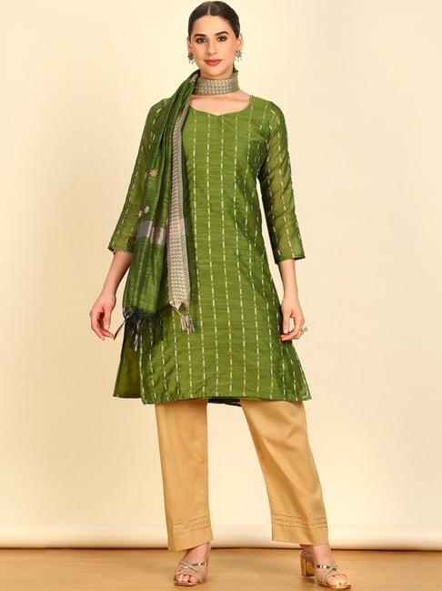 soch womens green art silk woven design unstitch dress material