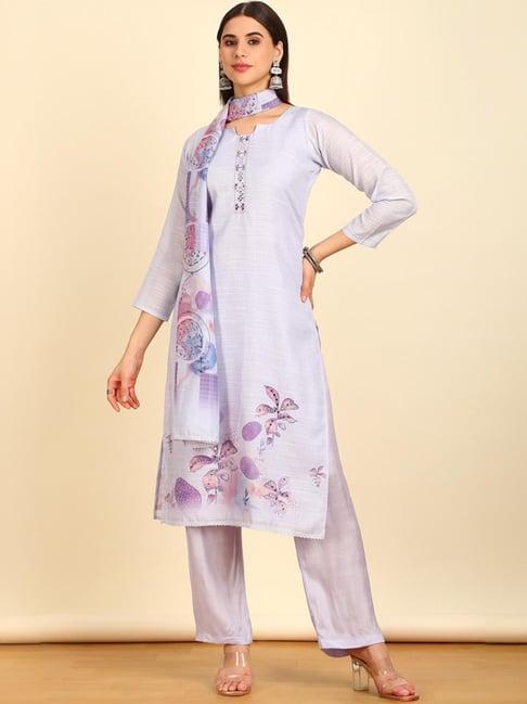 soch womens purple abstract print linen unstitched dress material with mirrors