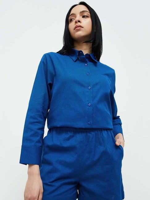 ginger by lifestyle blue cotton shirt