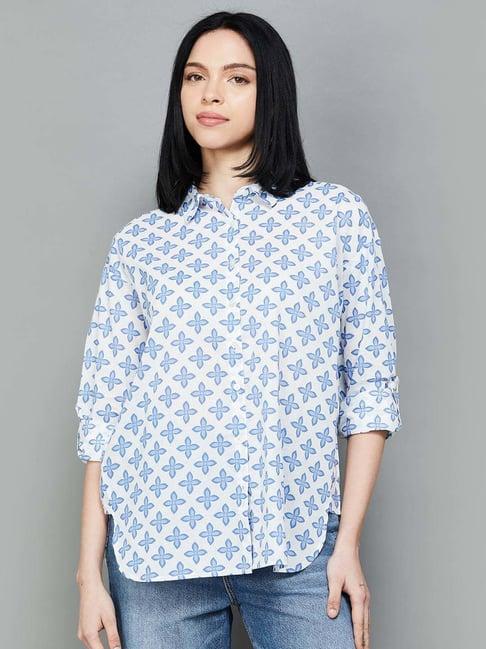 colour me by melange blue cotton printed shirt