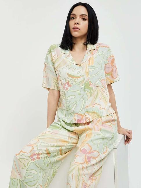 ginger by lifestyle green printed shirt