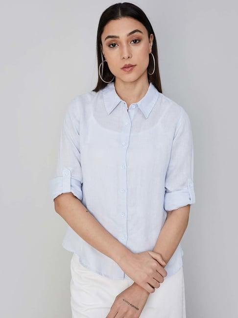 code by lifestyle blue linen shirt