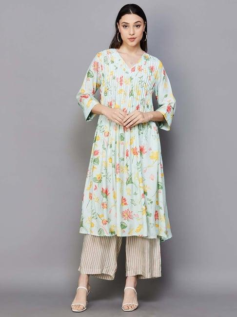 melange by lifestyle blue printed kurta palazzo set