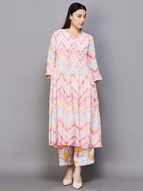 melange by lifestyle pink printed kurta palazzo set