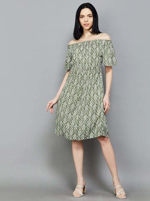 fame forever by lifestyle green printed a-line dress