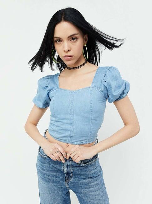 ginger by lifestyle blue cotton crop top