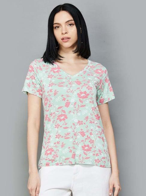 colour me by melange green printed t-shirt