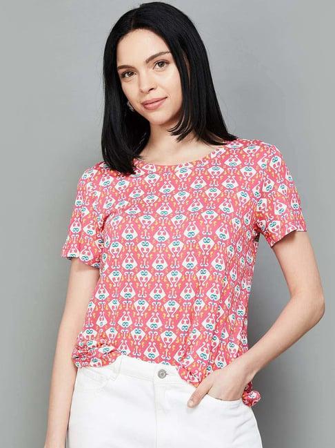 colour me by melange pink printed t-shirt