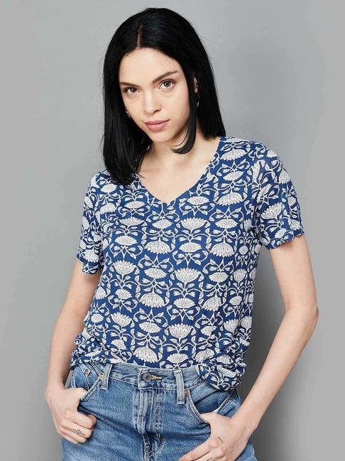 colour me by melange blue printed t-shirt