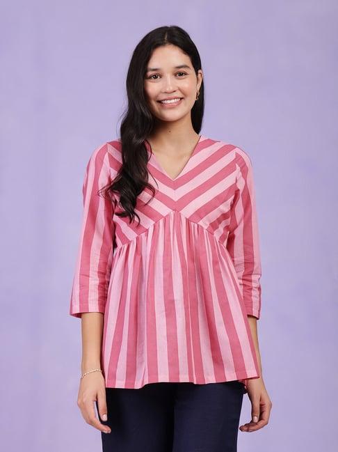 pink fort pink cotton striped top