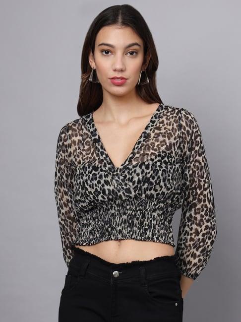 eavan black animal print crop top