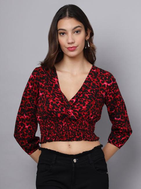 eavan red & black animal print crop top