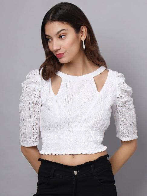 eavan white self design crop top