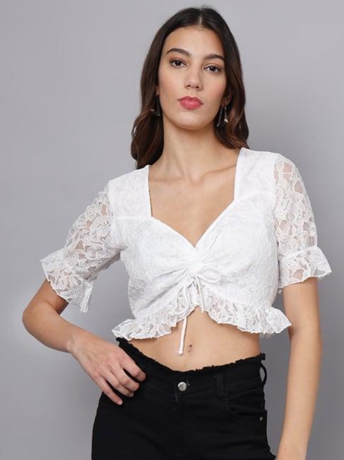 eavan white self design crop top