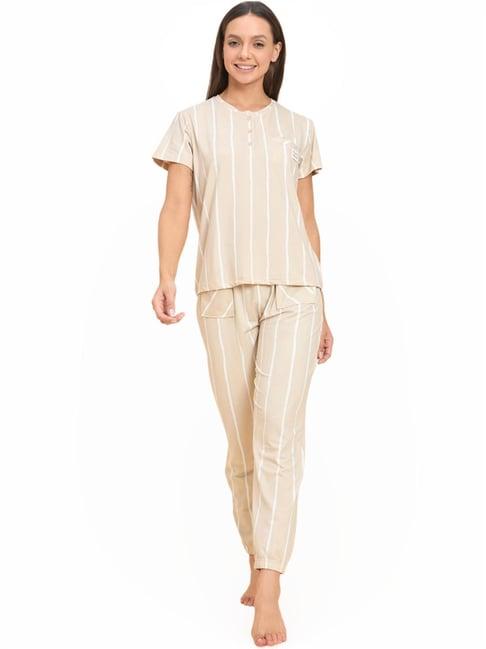 sweet dreams beige striped t-shirt joggers set