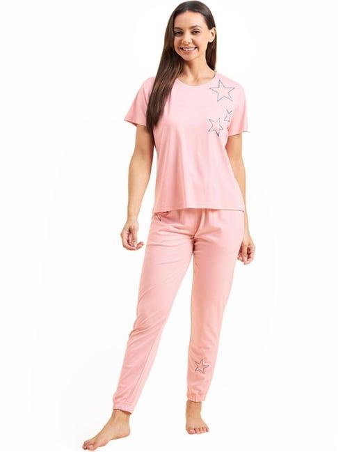 sweet dreams rose pink printed t-shirt joggers set