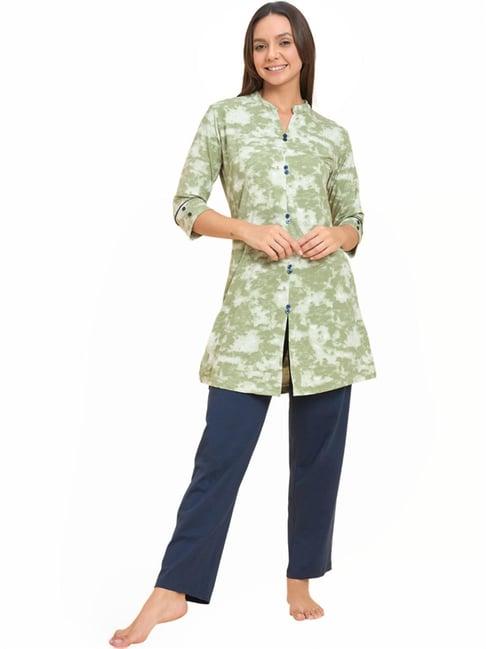 sweet dreams green & blue cotton tie & dye kurti pyjama set