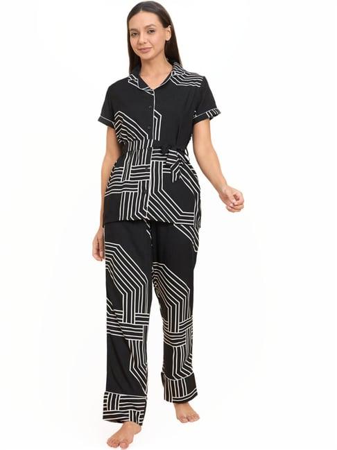 sweet dreams black printed shirt pyjama set