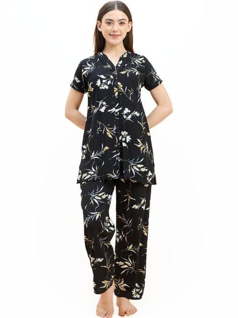 sweet dreams black floral print kurti pyjama set