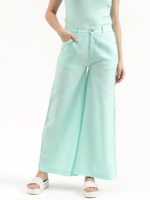 united colors of benetton mint green linen regular fit mid rise trousers