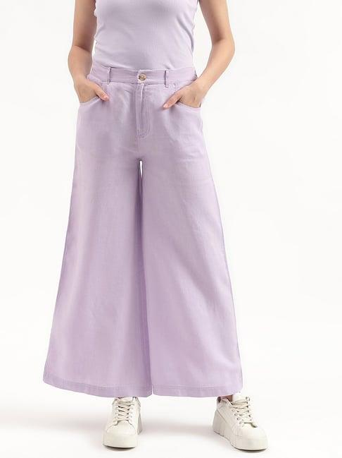 united colors of benetton lilac linen regular fit mid rise trousers