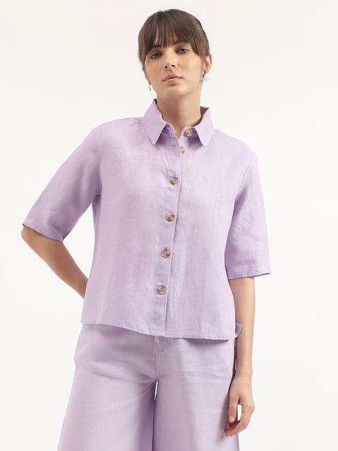 united colors of benetton lavender linen regular fit shirt