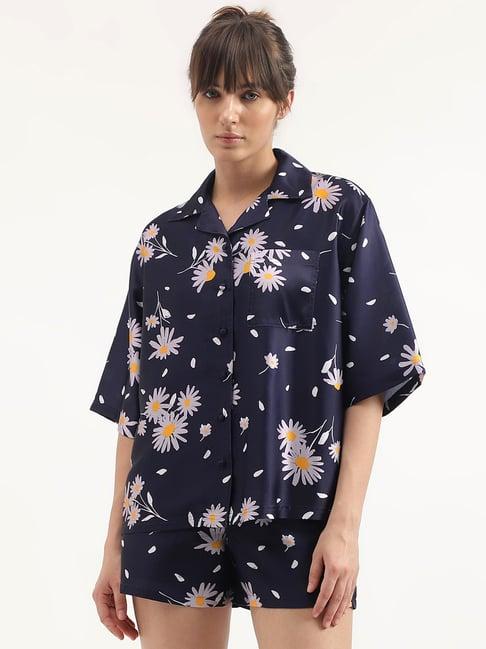 united colors of benetton navy & white floral print shirt