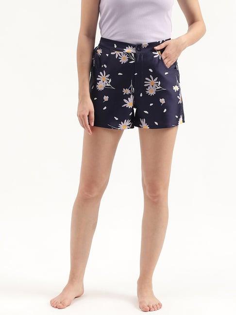 united colors of benetton navy & white floral print shorts