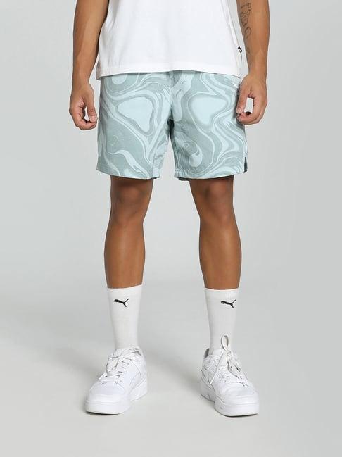 puma classics turquoise regular fit printed shorts