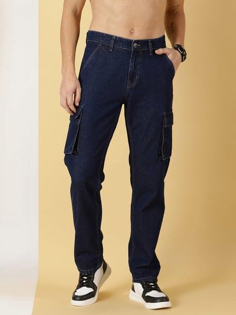 thomas scott dark blue slim fit lightly washed cargo jeans