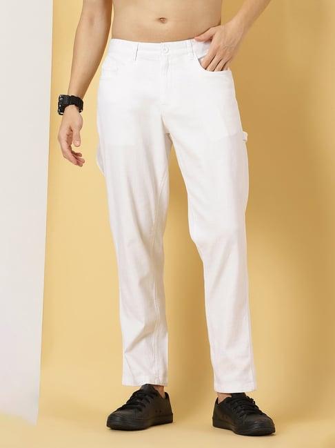 thomas scott white regular fit carpenter flat front trousers