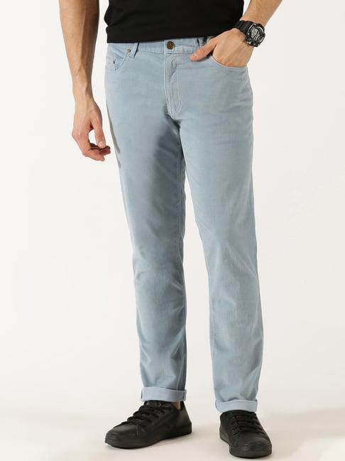 thomas scott light blue regular fit corduroy flat front trousers