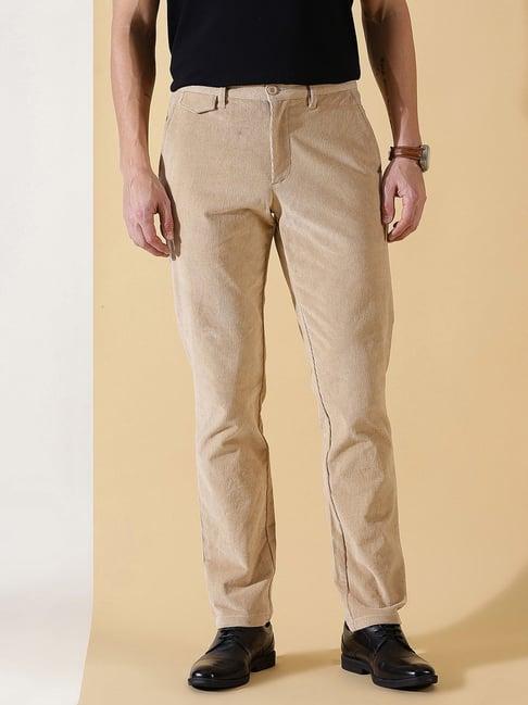 thomas scott beige slim fit corduroy flat front trousers