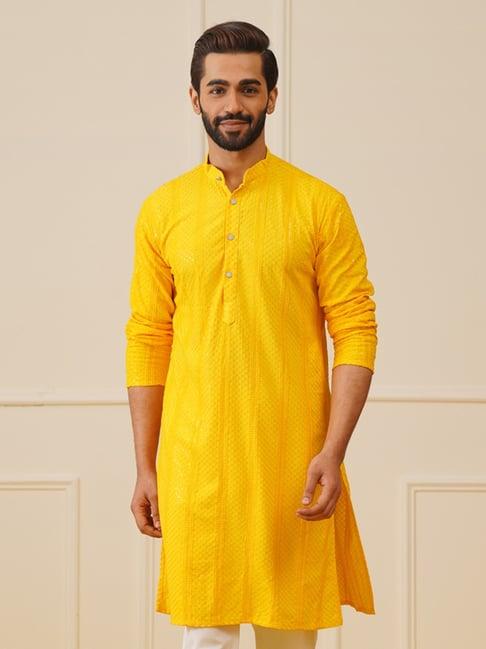 jompers yellow regular fit chikankari kurta